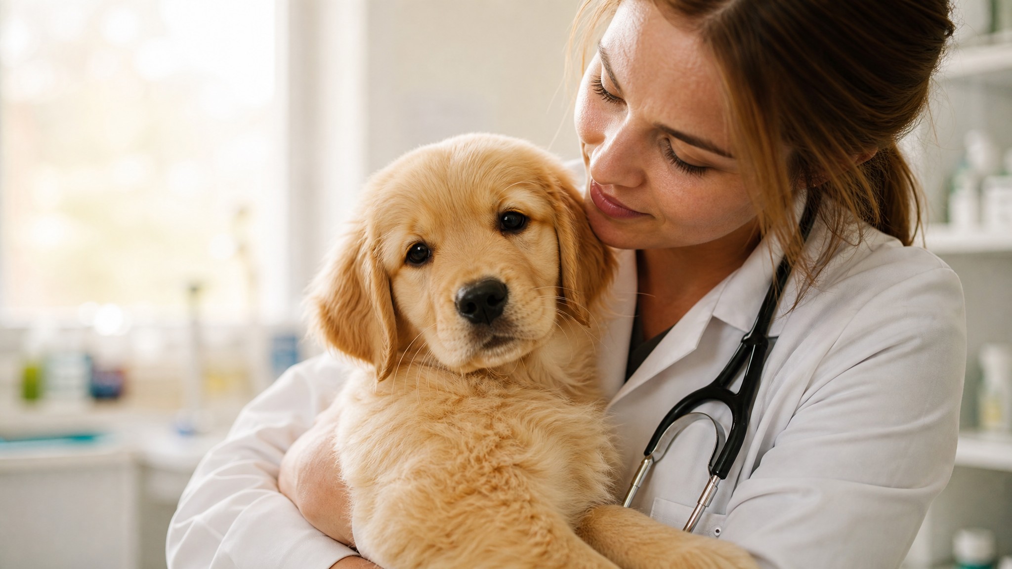 A calm puppy at the vet